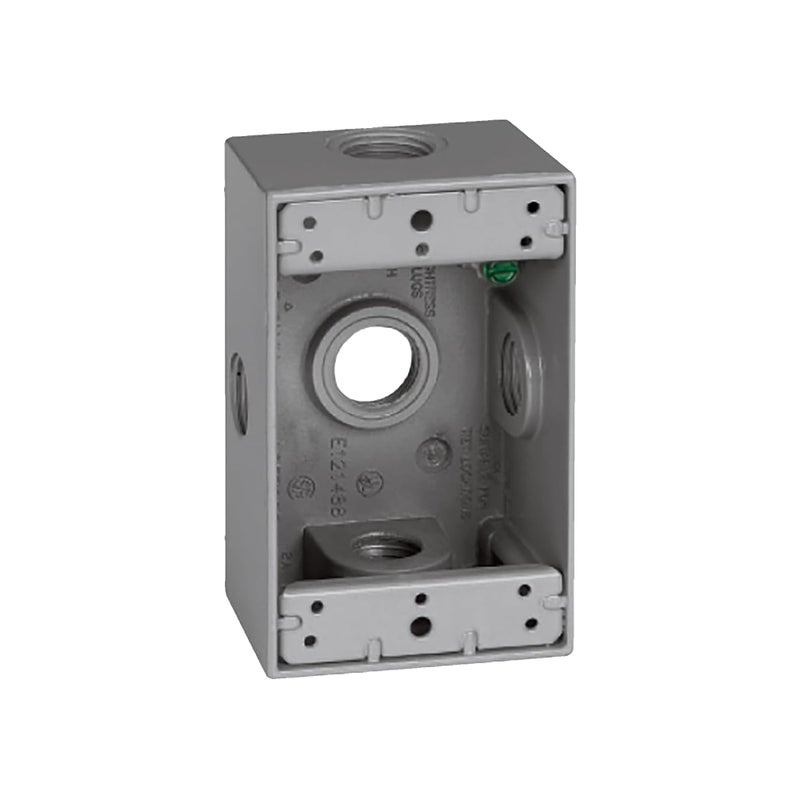 Sigma Electric SIGMA ENGINEERED SOLUTIONS 14251-5X Metal Electrical Outlet Box, Weatherproof, Easy Mount Plug and Receptacle Protector, Gray, (5) 1/2-Inch Holes, 1 Gang Box with Side Entry - Image 1